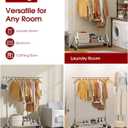 Sakugi Heavy Duty Stainless Steel Rolling Clothes Rack with Mesh Shelf, Lockable Wheels & Anti-Slip Stoppers, Large Capacity Clothing Organizer for Bedroom, Laundry Room, 42.5" x 16.5" x 65.9", Silver