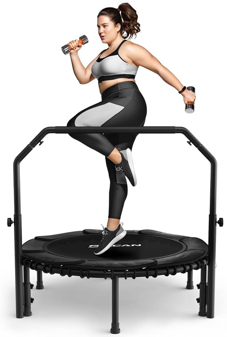 BCAN Adult Mini Trampoline, 40" Fitness Trampoline with Bungees, U Shape Adjustable Foam Handle - Black