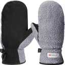 Harssidanzar Women's Sherpa Mitten Genuine Suede Outdoor Mitt Winter For Thermal Thinsulate Lined With Finger Liners SL020US (Large, Grey/Black)