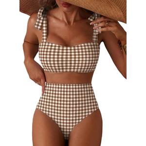 Herseas Women's Tie Shoulder Bikini Sets 2 Piece Striped Swimsuits High Waisted Bathing Suits, Medium