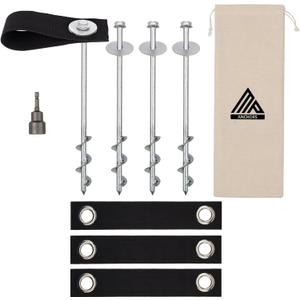 Trampoline Anchors High Wind Heavy Duty 12" Set of 4/6/8 with Straps, Drill Bit - Trampoline Anchor Kit - Trampoline Stakes Anchors High Wind - Ground Anchors - Trampoline Wind Stakes - Ground Stakes