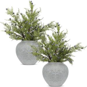 Giegxin 6 Pcs 18 Inch Artificial Juniper Cedar Sprays and Berries Branch Faux Cedar Stems Weather Resistant Christmas Greenery for Holiday Winter Ornament Crafts Wreath Garland