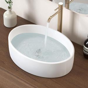 KES Bathroom Vessel Sink, White Oval Vessel Sink, Countertop Modern Ceramic Above Counter Bathroom Vanity Sinks, BVSO127