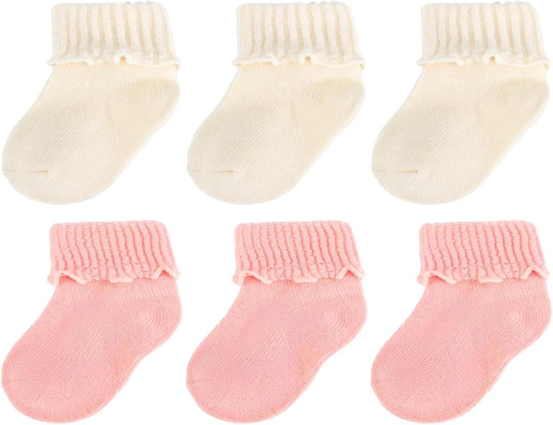 6 Pairs Baby Girl Wool Socks Winter Soft Warm Turn Cuff Ruffle Crew Socks for Infant Toddler Girls Newborn to 3 Years
