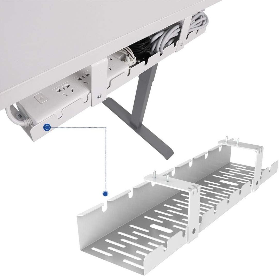FLEXISPOT Under Desk Cable Management Tray, Metal Raceway Wires Cable Tidy Organizer Office and Home Cable Tray Use for Standing Desk (White) (19.7x4.7in)