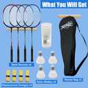 Magicorange Badminton Rackets Set of 4 for Outdoor Backyard Games, Including 4 Racquets,4 Shuttlecocks, 4 Replacement Grip Tapes & 1 Carry Bag, 26.26 inches in length and 7.76 inches in width