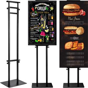 Heavy Duty Poster Stand, Adjustable Sign Holder Height Up to 80 inch, Double-Sided Display Stand for Board & Foam, Metal Sign Stand with Base for Wedding Restaurant Business, Black
