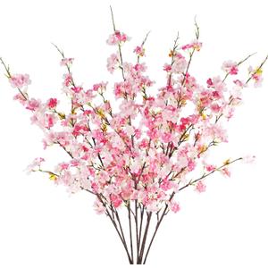 8 Pcs Artificial Cherry Blossom Flowers 40" Faux Silk Cherry Blossom Stems Fake Real Touch Peach Branches for Wedding Home Garden Japanese Decor Pink