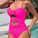 One Piece Swimsuit for Women with Metal Ring Swim Suit Sexy Bathing Suit Cutout Monokini 2026 (Pink, S)