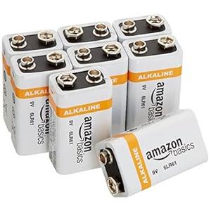 Amazon Basics 8-Pack 9V Long-Lasting Alkaline Batteries for Smoke Detector, Electronics & Audio, Reliable, 5-Year Shelf Life