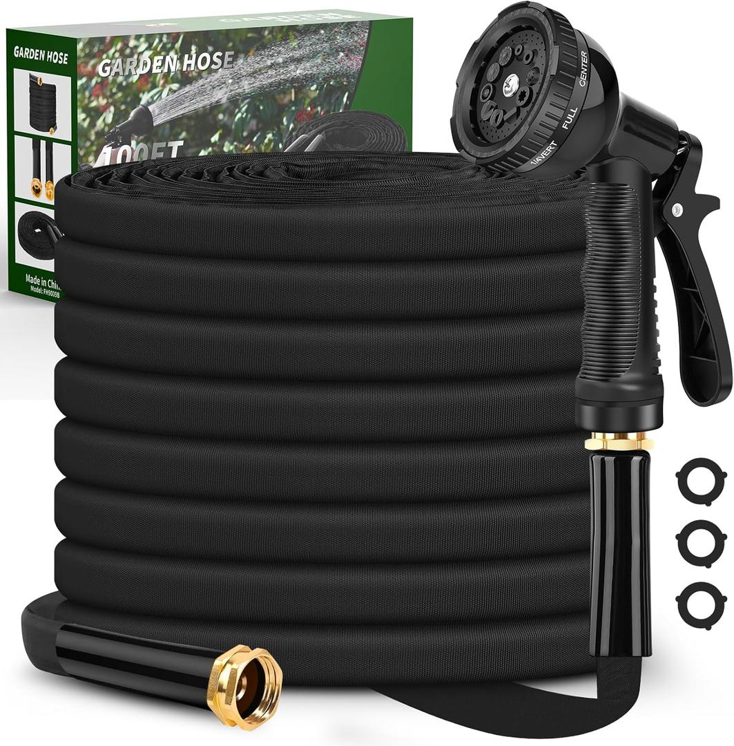 Itsonestep Garden Hose 100ft, 3/4" GHT Non Expanding Water Hose Lightweight, Flexible Garden Hose with 10 Function Nozzle, Kink Free, Sturdy, High Pressure, Abrasion Resistant Hoses for Yard, Garden
