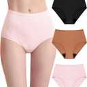 Womens Washable Incontinence Underwear Bladder Leak Proof Odor Control Briefs 56 ml Absorbency Panties 3 Pack (Black-Brown-Pink, L) (Large)