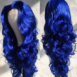 Blue Lace Front Wig Long Body Wavy Wig Synthetic Hair Look Natural Wigs for Women