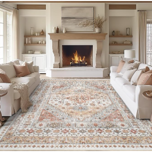 zesthome 9x12 Area Rugs,Stain Resistant Washable Rug,Ultra-Thin Rugs for Living Room,Bedroom,Non-Slip Backing Home Decor Large Area Rug (Orange,9'x12')