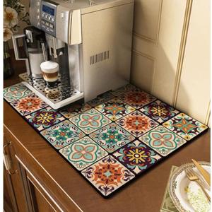 Cute Coffee Maker Mat for Countertops Bar Accessories, Colorful Dish Drying Pad for Kitchen, Absorbent Quick Drying Mat, 16 X20 inch