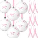 12 Pcs Pink Bow Coquette Christmas Tree Ornaments Balls 3.14 Inch Pink White Christmas Tree Hanging Ornaments Plastic Ball with Ribbon for Xmas Tree Winter Bachelorette Party Holiday Home Decorations