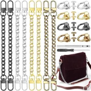 8 Pcs Purse Chain Strap Extender, 16 Pcs Studs Rivets D Ring and 7.9" Flat Purse Strap Extender, Post Head Buttons Accessories with D Ring Rivets Set for DIY Wallet Shoulder Bag, Crossbody Bag Charms