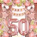 Rose Gold 50th Birthday Decorations for Her - Party Decor with Fifty Birthday Theme