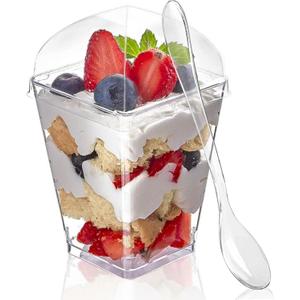 Zezzxu 50 Pack 5 oz Dessert Cups with Dome Lids and Spoons, Plastic Pudding Cups with Lids Mini Parfait Shooter Cups for Party Individual Banana Pudding Jello Yogurt Fruit Trifle