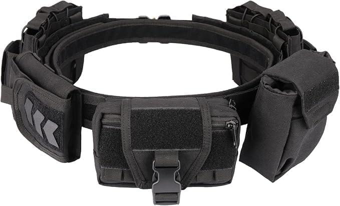 Tactical Battle Belt with Quick Release & Accessory Pouches - 7 in 1 Duty Belt for Men (Black)