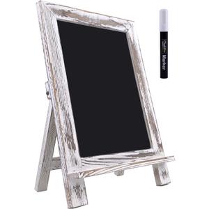 Wooden Framed Standing Chalkboard Sign (Rustic Whitewash) + Includes White Chalk Marker | Magnetic Non-Porous Memo Board | Dcor for Kitchen, Home, Bar, Countertop, Wedding, Caf, Restaurant