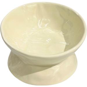 Ceramic Raised Cat Bowl, Elevated Pet Food Bowl for Small Dog, Cute Cat Dish Tilted, Whisker Fatigue, Wrinkle Texture (Yellow)