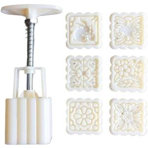 Mooncake Press Molds, Mooncake Mould Press with 6 Stapms,DIY Cookie Press Mid Autumn Festival Decor Cake Cutter Mold,Hand Press Mooncake Press Molds Cookie Stamps Pastry Tool Mooncake Baking Tools