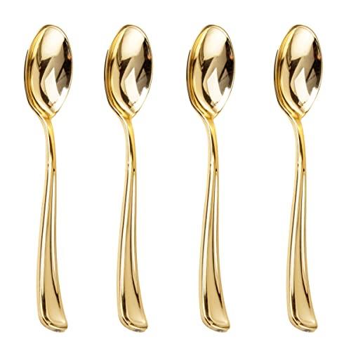 Liacere 200 Pack Gold Plastic Spoons - 6.7 inch Heavy Duty Plastic Spoons - Heavyweight Gold Disposable Spoons for Parties & Weddings & Restaurants & Christmas & New Year