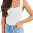 REORIA Butsmooth Womens Basic Sexy Square Neck Sleeveless Tank Tops Bodysuits Clubwear (White)