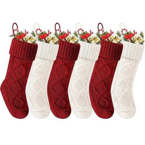 Doitory Christmas Stockings 18 Inches,Long Knitted Socks Christmas Decoration Hanging Stocking Fireplace Xmas Tree Stocking for Home Family（3red+2white）