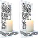 ZOLAPI Set of 2 Crystal Crush Diamond Candle Sconces, Gorgeous Silver Mirrored Wall Sconce, Candle Holder Glass Wall Decorations for Home Dcor, Living Room, Dining Room. 1A