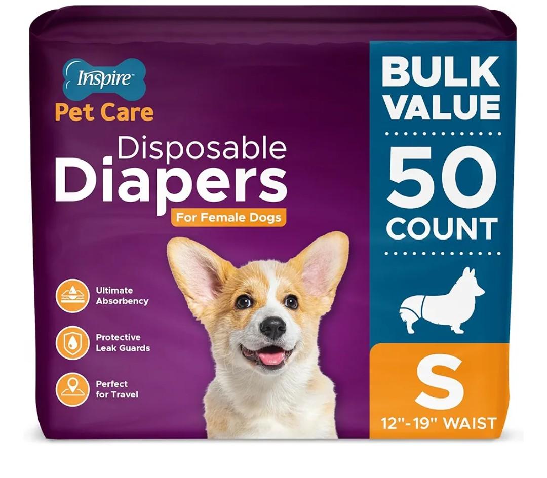 Inspire Pet Care Dog Diapers Female Dogs | Bulk Value Doggie Incontinence, Accidents, for Heat, Pee or Period and Housebreaking, Small, 50 Count