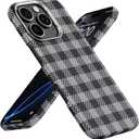 BENKS ArmorVichy Case for iPhone 16 Pro, MagSafe Compatible Slim Protective Case Built with Dupont Kevlar Fiber, Anti-Fingerprint UV Finish, Vichy Check Design, Black