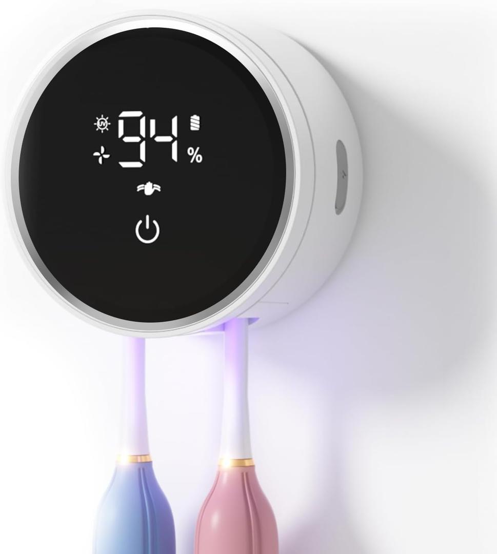 Toothbrush Sanitizer and Holder, Toothbrush Holders for Bathroom, Tooth Brush Wall-Mounted Cleaner Organizer with Auto-Inductive Cover, Air Drying Fits Most Electric, Manual and Kids Toothbrushes