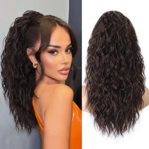 Ponytail Extension, Claw Clip Ponytail Extension 18 Inch Long Dark Brown Curly Clip in Pony Tails Hair Extensions Synthetic Layered Fluffy Clip in Hairpieces for Women
