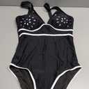 BMJL Womens Tummy Control Swimsuits One Piece Modest Bathing Suits Color Block Cut Out Swimwear (Large, Black)