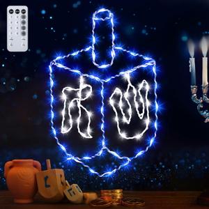 Hiboom Hanukkah Decorations Window Lights, Blue Chanukah Dreidel Lights Decorations, USB Powered Remote Control 8 Modes with Timer for Jewish Judaism Hanukkah Indoor Outdoor Window Wall Decoration