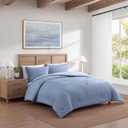 Tommy Hilfiger - King Comforter Set, Textured Cotton Plain Weave Bedding with Matching Shams, Reversible, Medium Weight for Year-Round Use, Oeko-Tex Certified (Medium Blue)