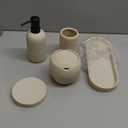 Beige Resin Bathroom Accessory Set, 5 Pcs Bathroom Accessories Set with Lotion Dispenser,Soap Dish,Toothbrush Holder,Vanity Tray,Qtip Holder Dispenser, Modern Bathroom Decor and Housewarming Gift Set