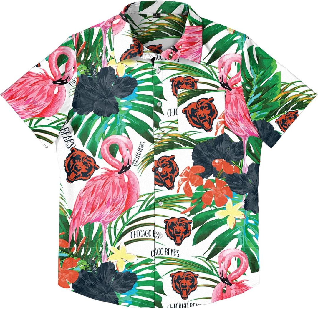 FOCO Men's NFL Team Logo Floral Aloha Tropical Flamingo Button Up Shirt (X-Large)