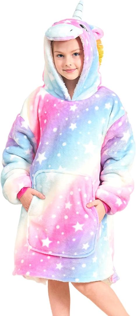 Unicorn Wearable Blanket Hoodie for Girls Unicorn Oversized Hoodie for Kids (8-9 Years, Light Pink)