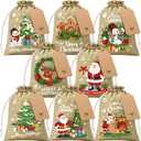 FLOE 24Pcs Christmas Burlap Gift Bags with Drawstring, 5x7in Christmas Linen Treat Bags with Tag Goody Gift Bag Small Jute Xmas Candy Reusable Gifts Wrapping Bag Xmas Holiday Party Favors Linen Sacks (1 Count (Pack of 24))