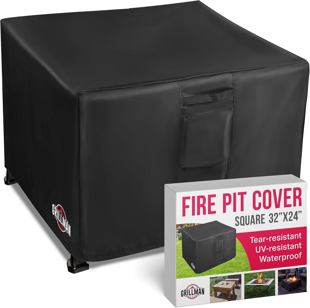 Heavy Duty Fire Pit Cover, Fits 24h x 32w Inch Gas Fire Pit - Premium 600D Polyester Square Fire Pit Cover, Firepit Covers Square, Outdoor fire Pit Cover, Patio Cover Square, Fire Table Cover
