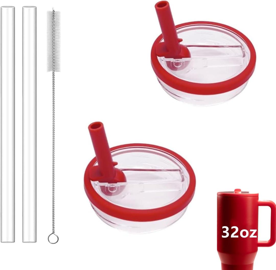 32 oz Tumbler Flip Straw Lid Replacement Fit for HydroJug Traveler,2 Pack Leak Proof Lid,Replacement Spill Proof Reusable Tumbler Cover Compatible with 32oz HydroJug Cup Accessories (Red)