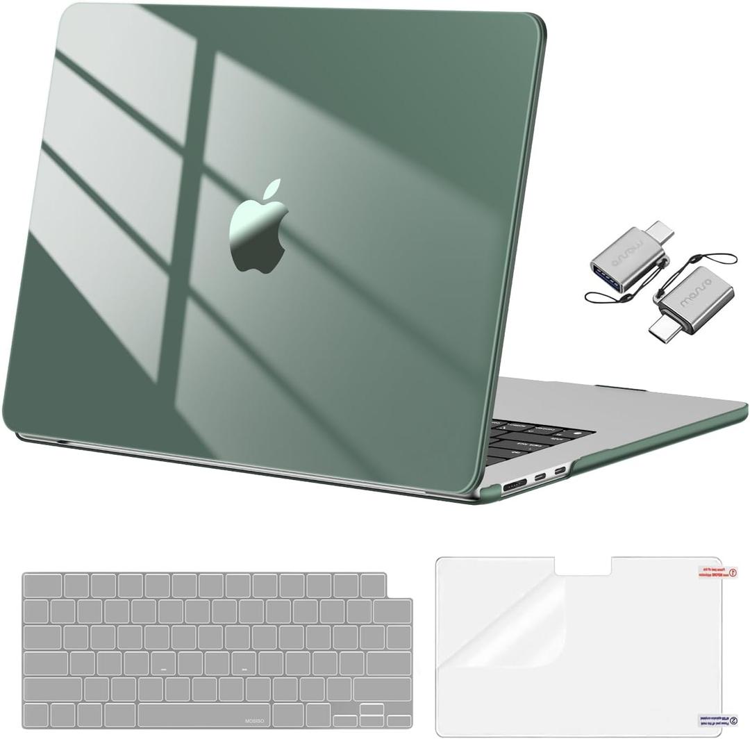 MOSISO Compatible with MacBook Air 13 inch Case 2026-2022 M4 A3240 M3 A3113 M2 A2681,Surpass Natural Beauty Hard Shell&Keyboard Cover&Screen Film&Type C for MacBook Air 13.6 inch Case, Emerald Green