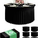 6 Pack Spandex Table Cover Skirts for 60 inch Round Tables, Black Stretch Table Cloths with Floor-Length Ruffle, Elastic Fitted Skirted Tablecloth for Elegant Wedding Banquet Party Buffet Decoration