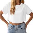 Crop Tops for Women Short Sleeves T Shirts Casual Crewneck Curved Hem Loose Fit Summer Basic Tees 2026 (White, L)