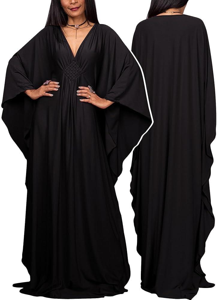 SEAUR Women's Loose Kaftan Turkish Dress Caftan Maxi Dresses Swimsuit Cover Up Beachwear Loungewear (01 Black)