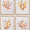 LONGKING Framed Art, Botanical Wall Art Decor, Gold Plant Picture Frame Collage Set for Home, Living Room Decoration, Bathroom (4 Pack, 10x8) (8in x 10in)