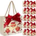 Moinchore 40 Pack Small Christmas Paper Bags with Handles Christmas Goodie Gift Bags with Bow Ribbon 5.5 x 2.4 x 4.7 Inches Xmas Candy Goodies Mini Sack(Red,Poinsettia)